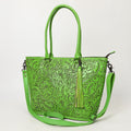 American Darling Hand Tooled Western Tote Bag – Floral Carved Genuine Leather Tote with Tassel | 12in (H) X 18in (W) X 5in (D)