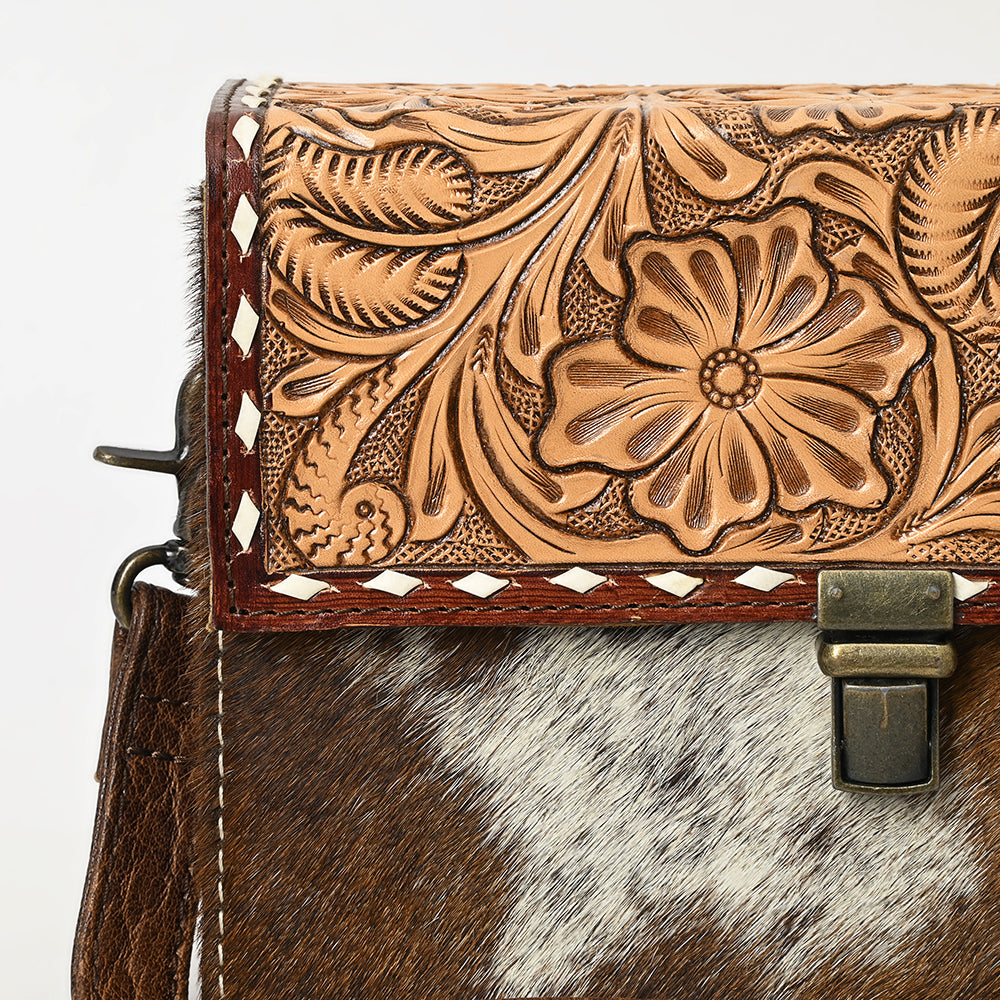 American Darling Hand-Tooled Hair-On Genuine Leather Small Crossbody Bag