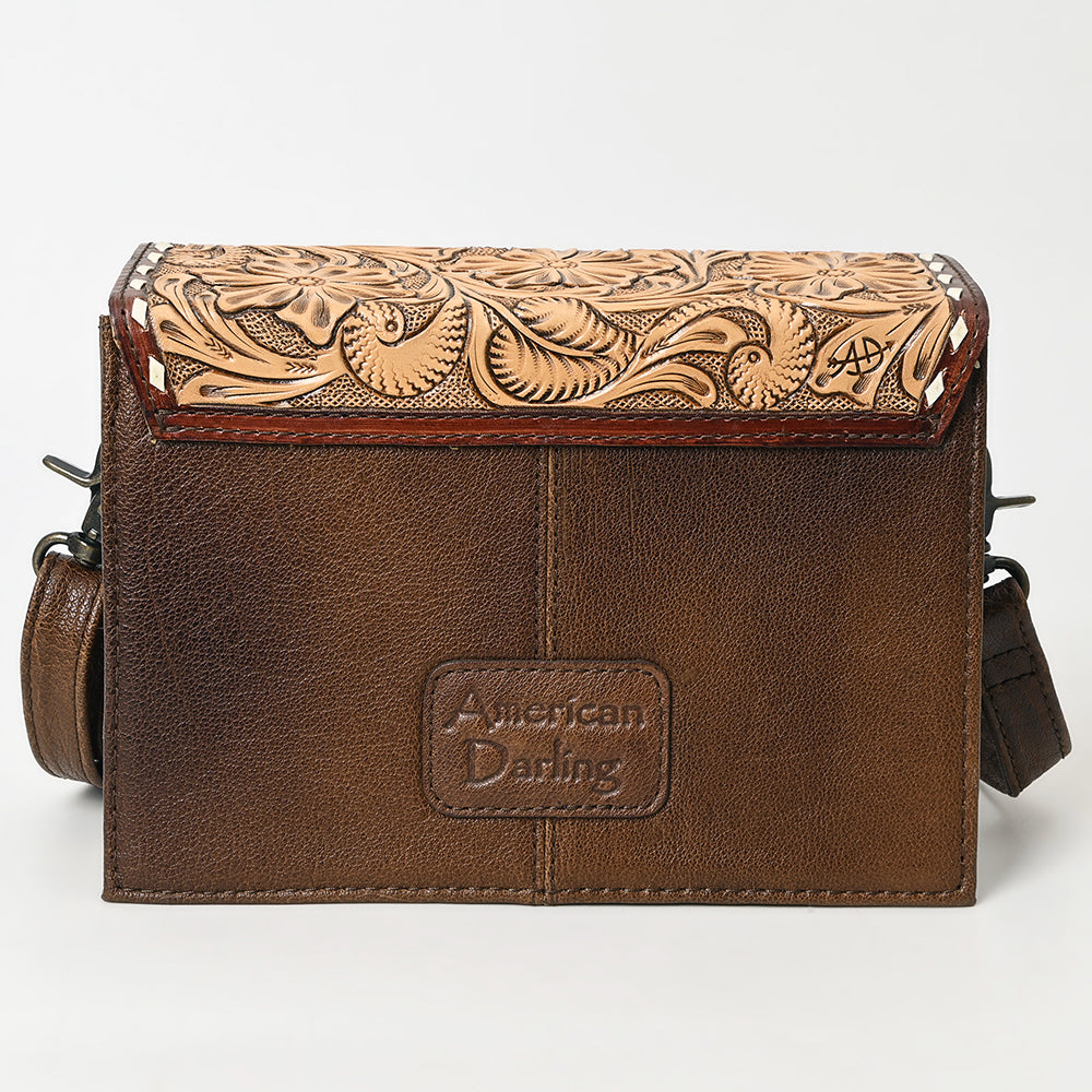 American Darling Hand-Tooled Hair-On Genuine Leather Small Crossbody Bag