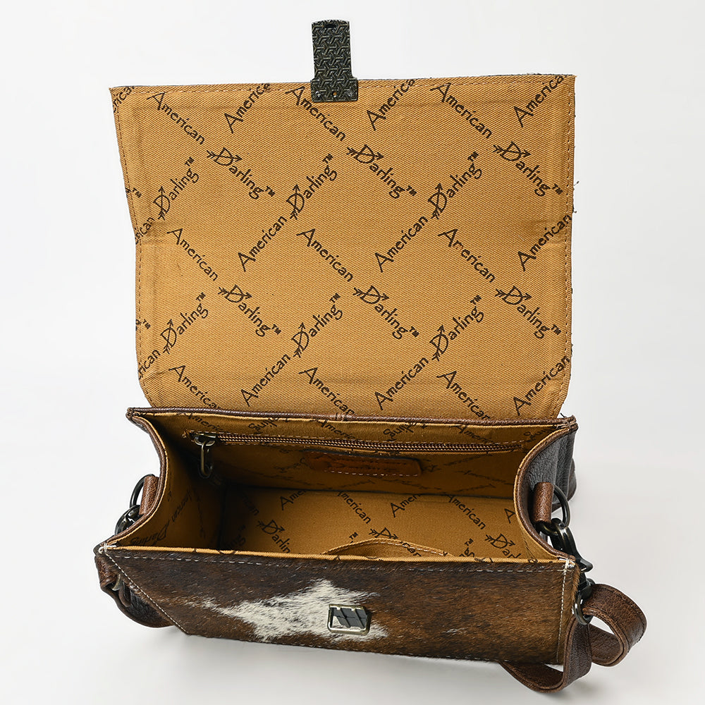 American Darling Hand-Tooled Hair-On Genuine Leather Small Crossbody Bag