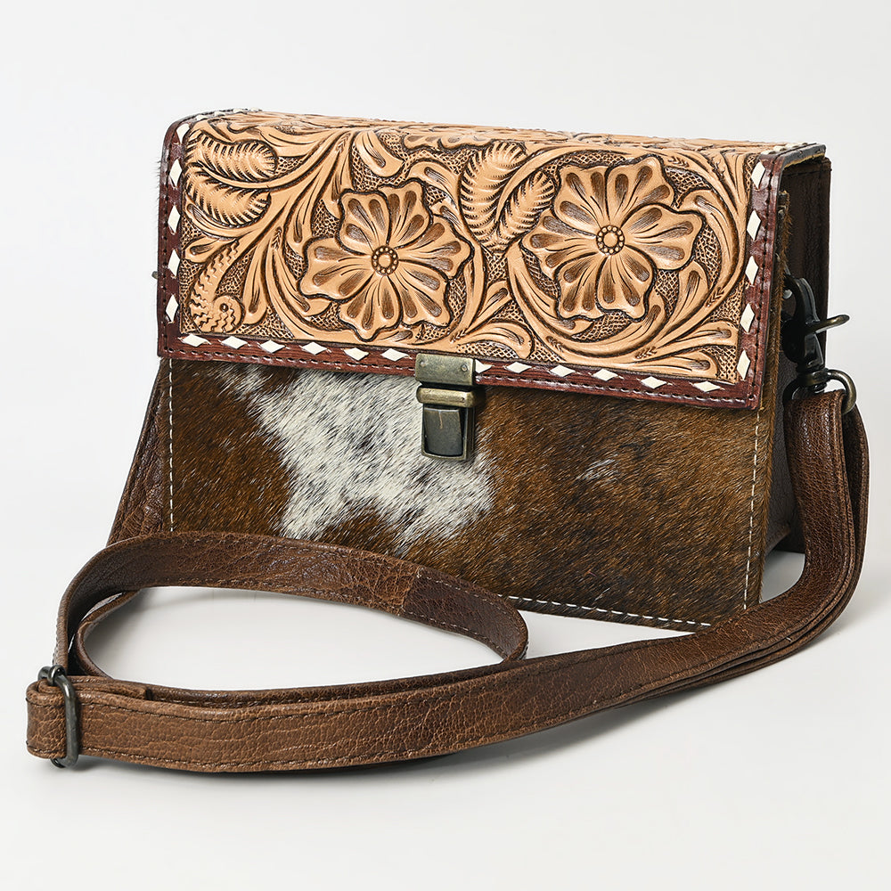 American Darling Hand-Tooled Hair-On Genuine Leather Small Crossbody Bag