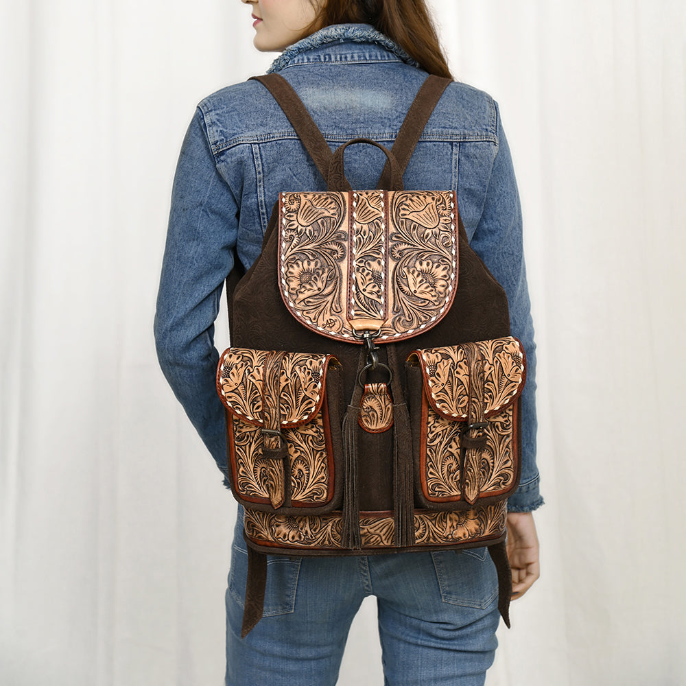 American Darling Hand-Tooled Hair-On Genuine Leather Backpack