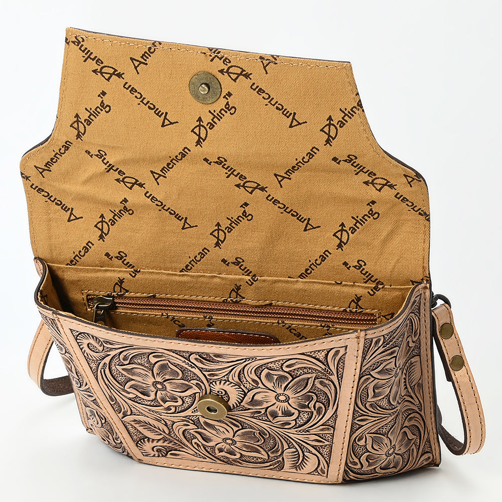 American Darling Western Leather Messenger Bag with Hand-Tooled Floral Carving, Genuine Leather, Adjustable Strap, Premium Artisan Craftsmanship