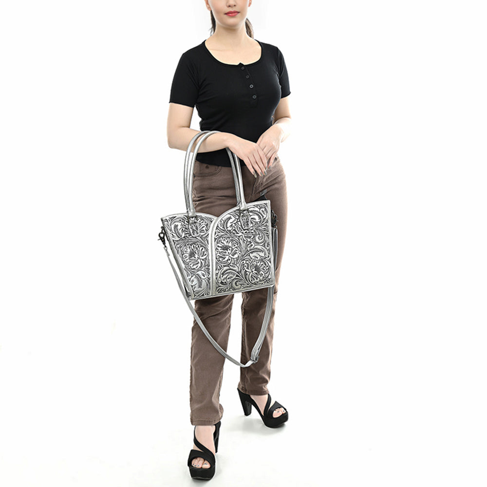 American Darling Western Tote Bag, Hand Tooled Genuine Leather, Floral Carved Design, Premium Craftsmanship & Everyday Carry