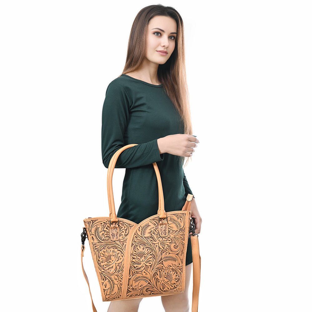 Tote Hand Tooled Genuine Leather