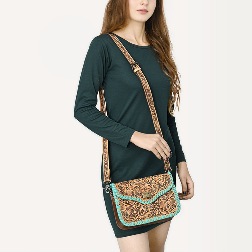 American Darling Western Small Cross Body Bag | Hand-Tooled Floral Carved | Genuine Leather | Everyday Carry
