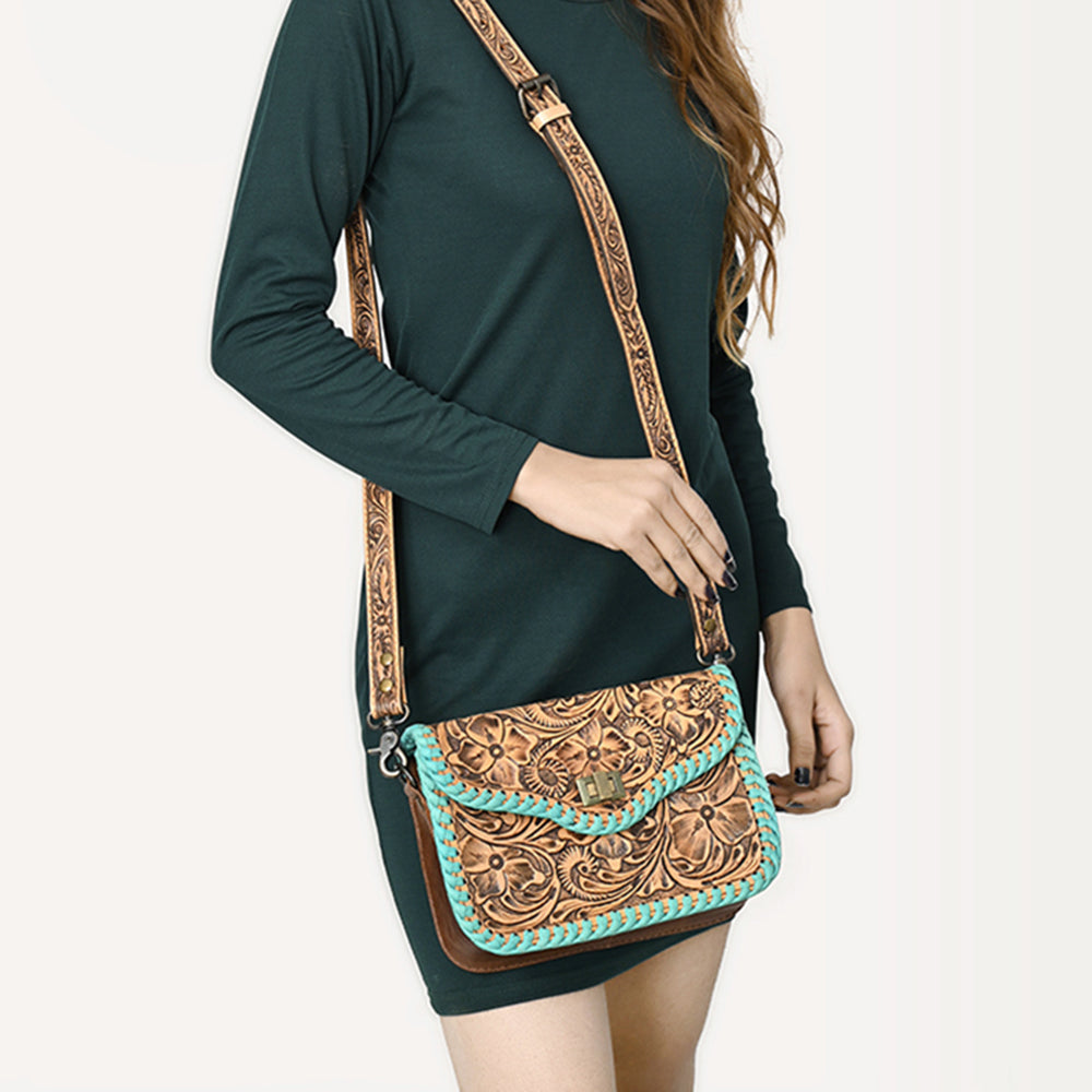 American Darling Western Small Cross Body Bag | Hand-Tooled Floral Carved | Genuine Leather | Everyday Carry