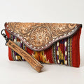American Darling Wristlet Hand Tooled Upcycled Wool Genuine Leather