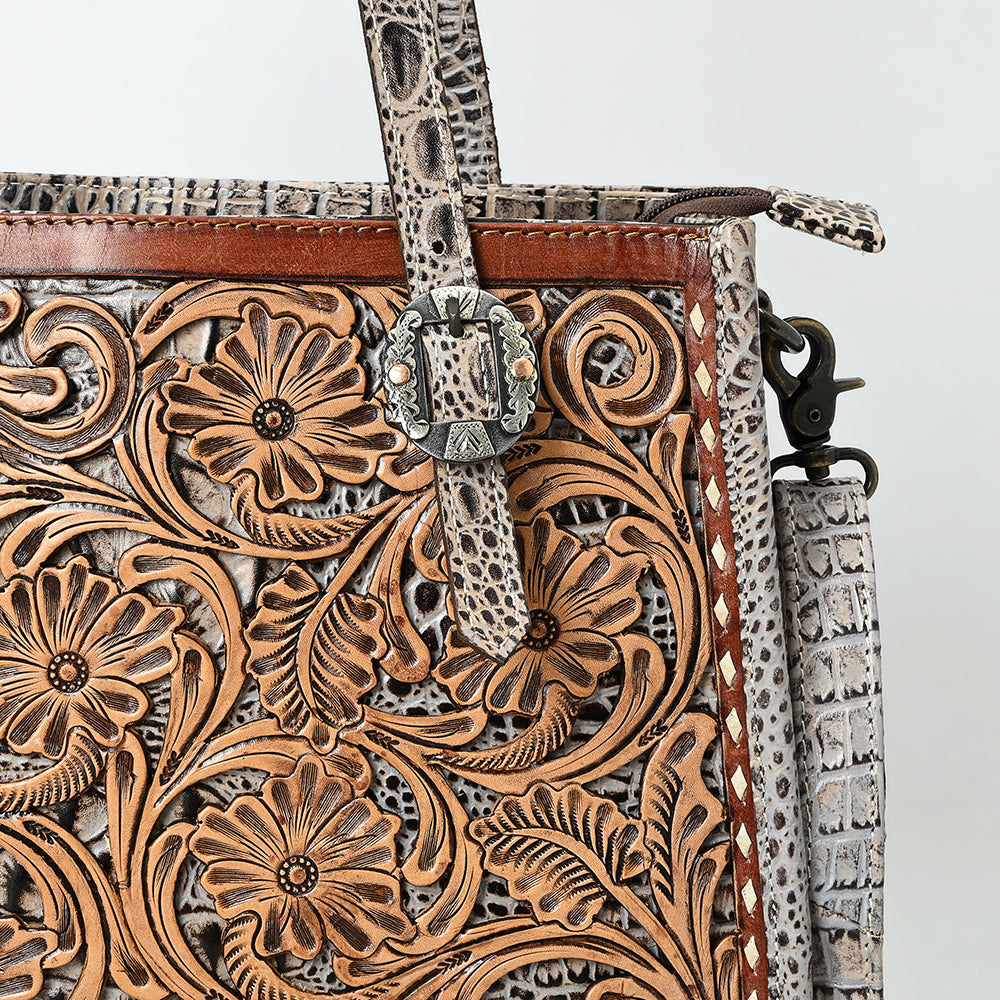 American Darling Hand-Tooled Crocodile Embossed Genuine Leather Crossbody Bag