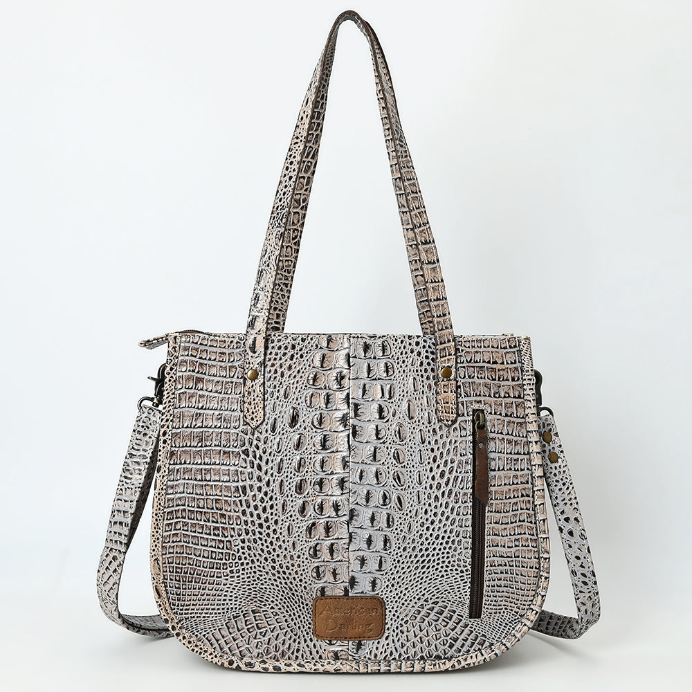 American Darling Hand-Tooled Crocodile Embossed Genuine Leather Crossbody Bag