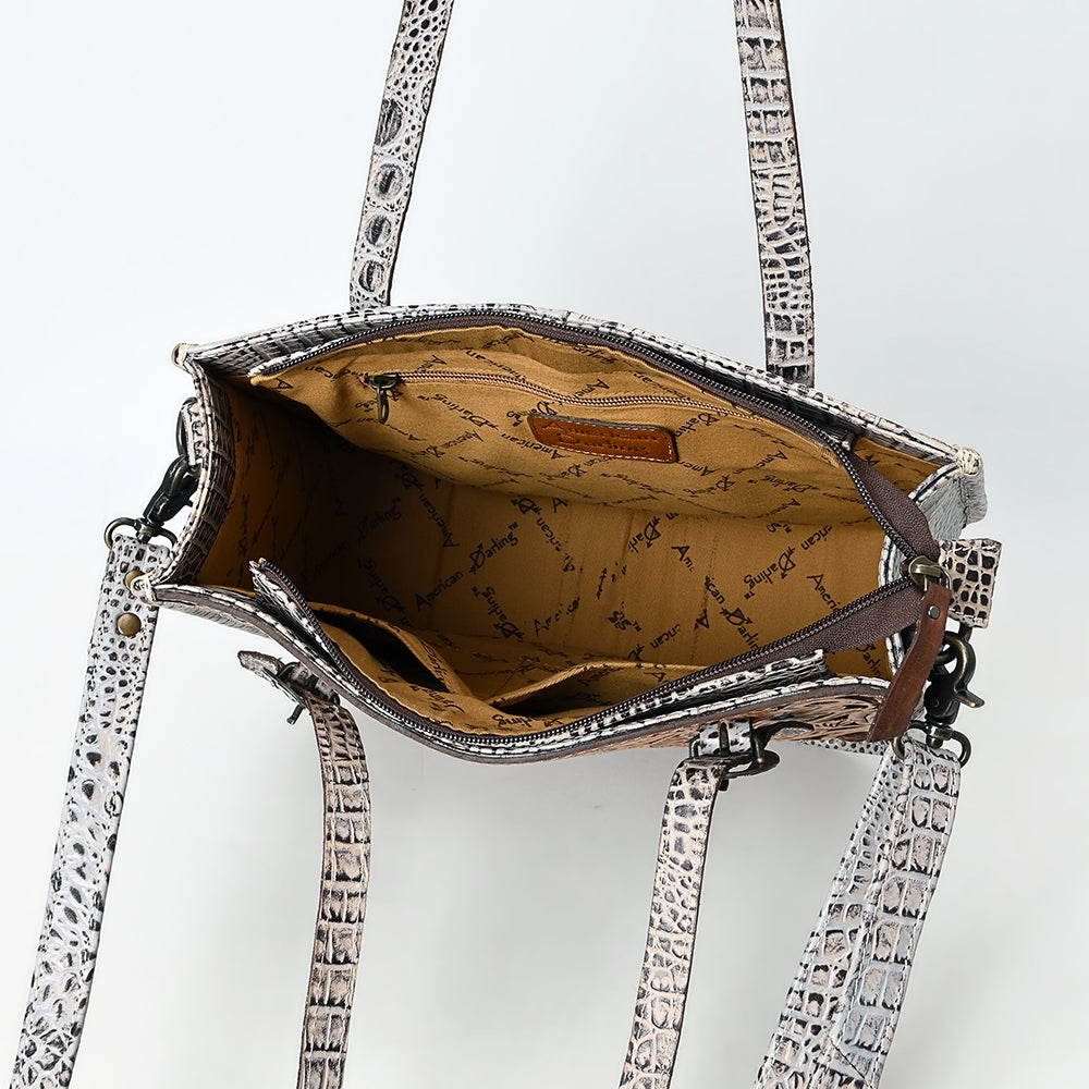 American Darling Hand-Tooled Crocodile Embossed Genuine Leather Crossbody Bag