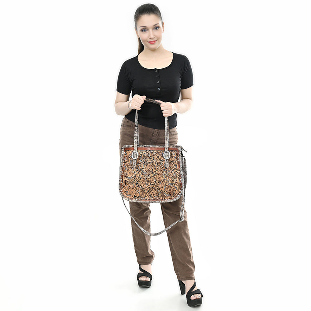 American Darling Hand-Tooled Crocodile Embossed Genuine Leather Crossbody Bag