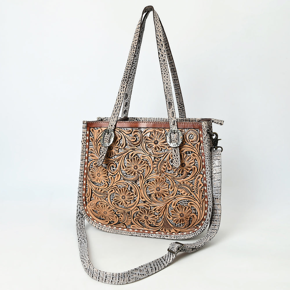 American Darling Hand-Tooled Crocodile Embossed Genuine Leather Crossbody Bag