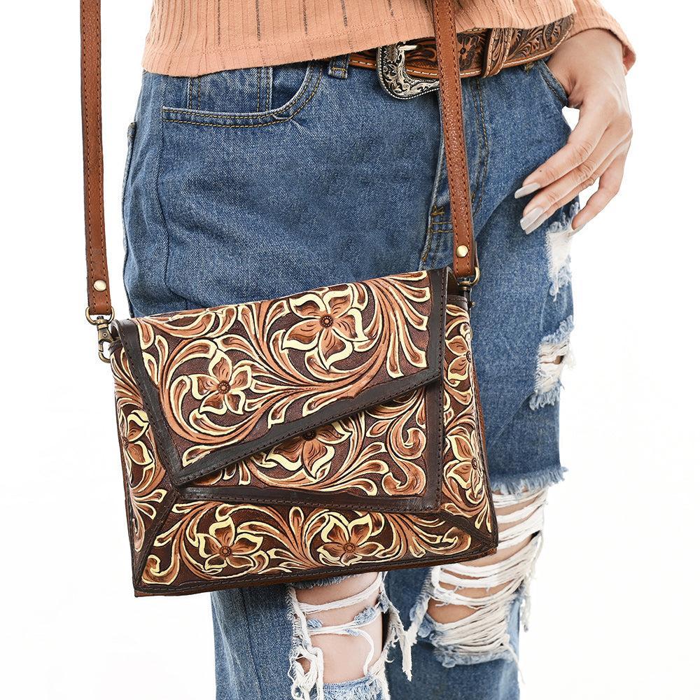 American Darling Hand-Tooled Genuine Leather Crossbody Bag