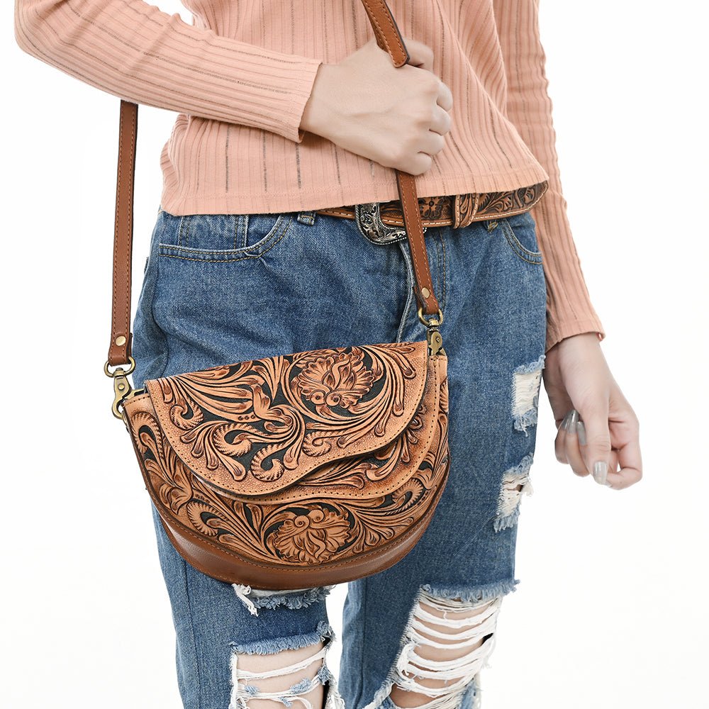 American Darling Hand-Tooled Genuine Leather Small Crossbody Bag
