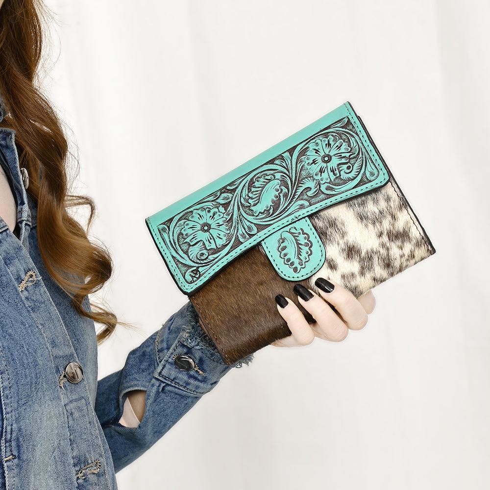 American Darling Hand-Tooled Hair-On Genuine Leather Wallet