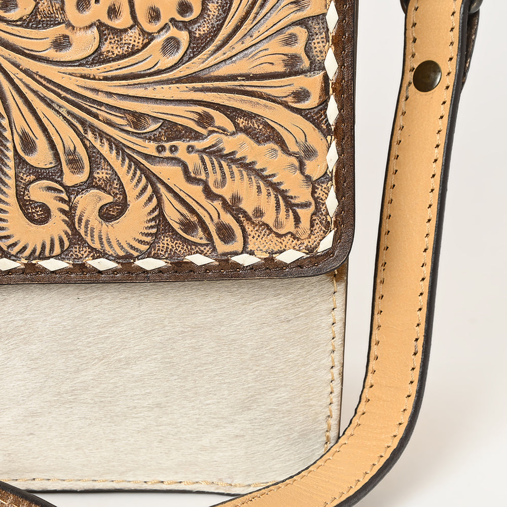 American Darling Hand-Tooled Hair-On Genuine Leather Crossbody Bag