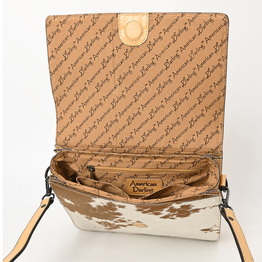 American Darling Hand-Tooled Hair-On Genuine Leather Crossbody Bag