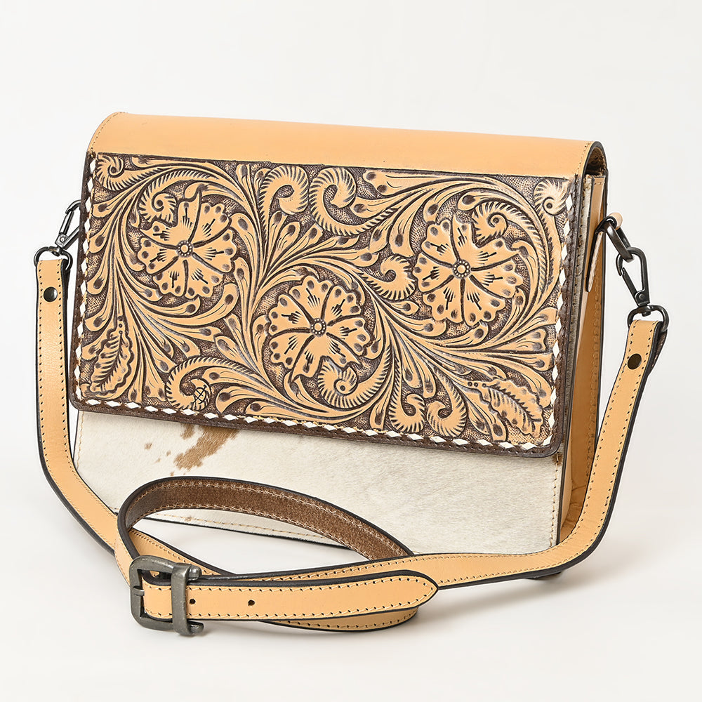 American Darling Hand-Tooled Hair-On Genuine Leather Crossbody Bag