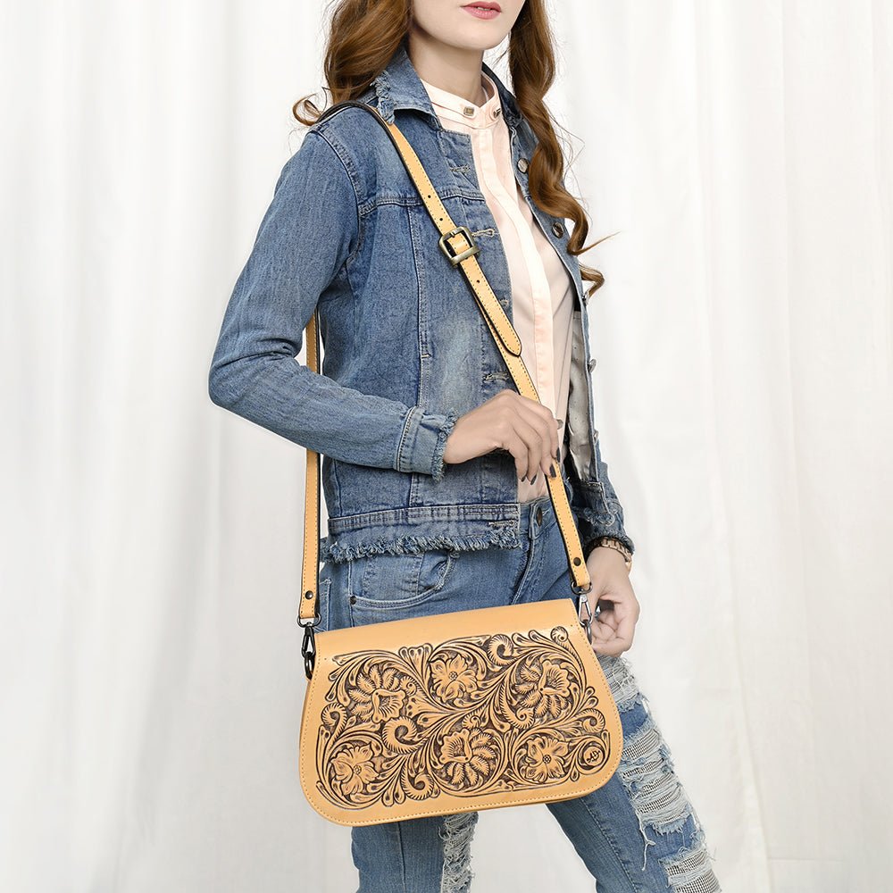 American Darling Hand-Tooled Genuine Leather Crossbody Bag