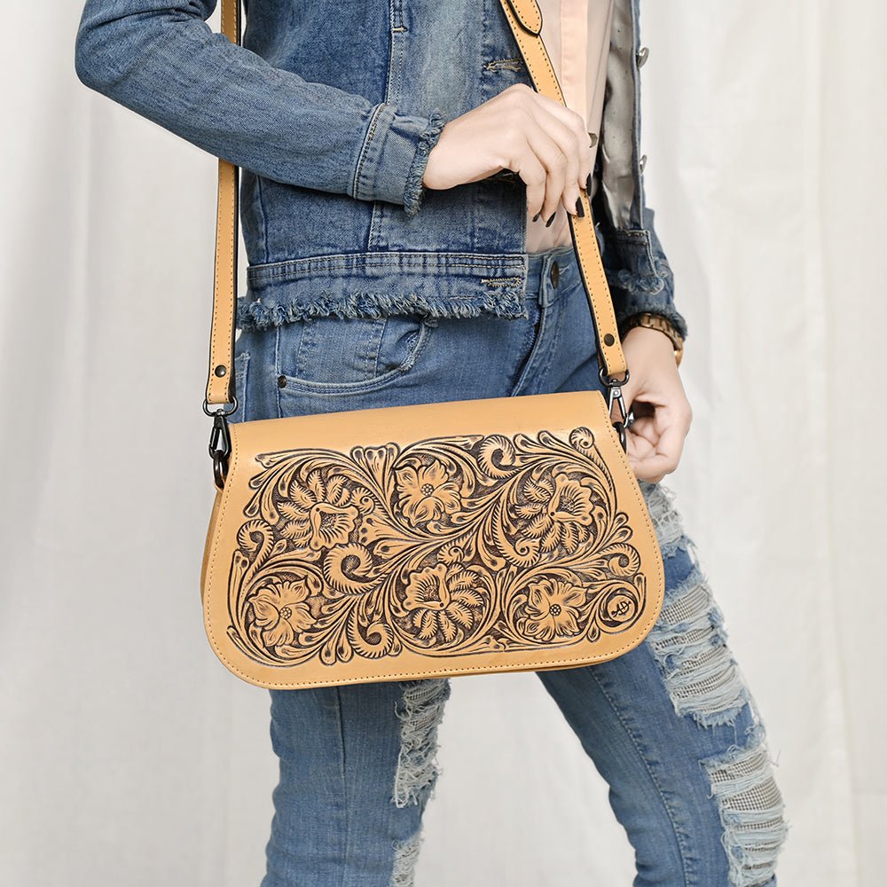 American Darling Hand-Tooled Genuine Leather Crossbody Bag