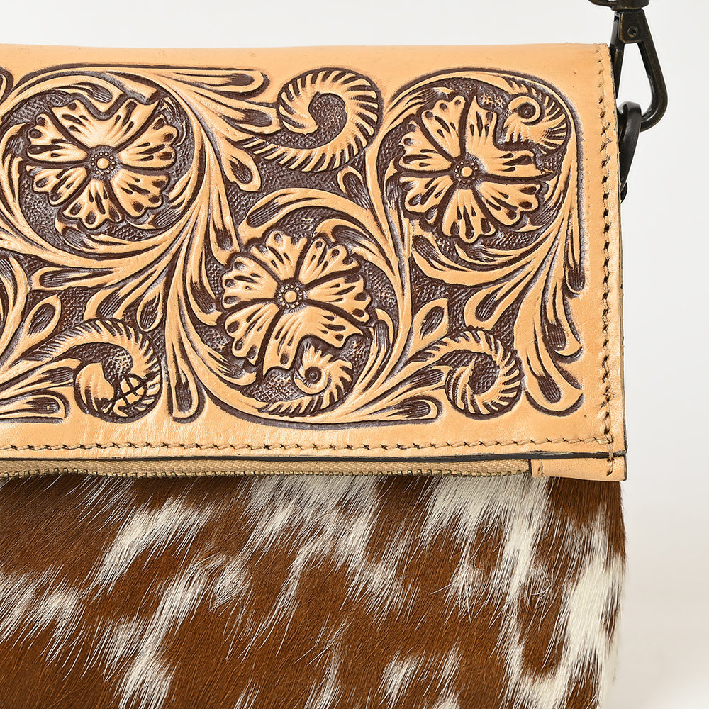 American Darling Hand-Tooled Hair-On Genuine Leather Crossbody Bag