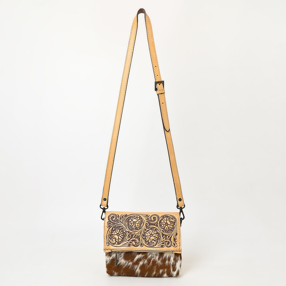 American Darling Hand-Tooled Hair-On Genuine Leather Crossbody Bag