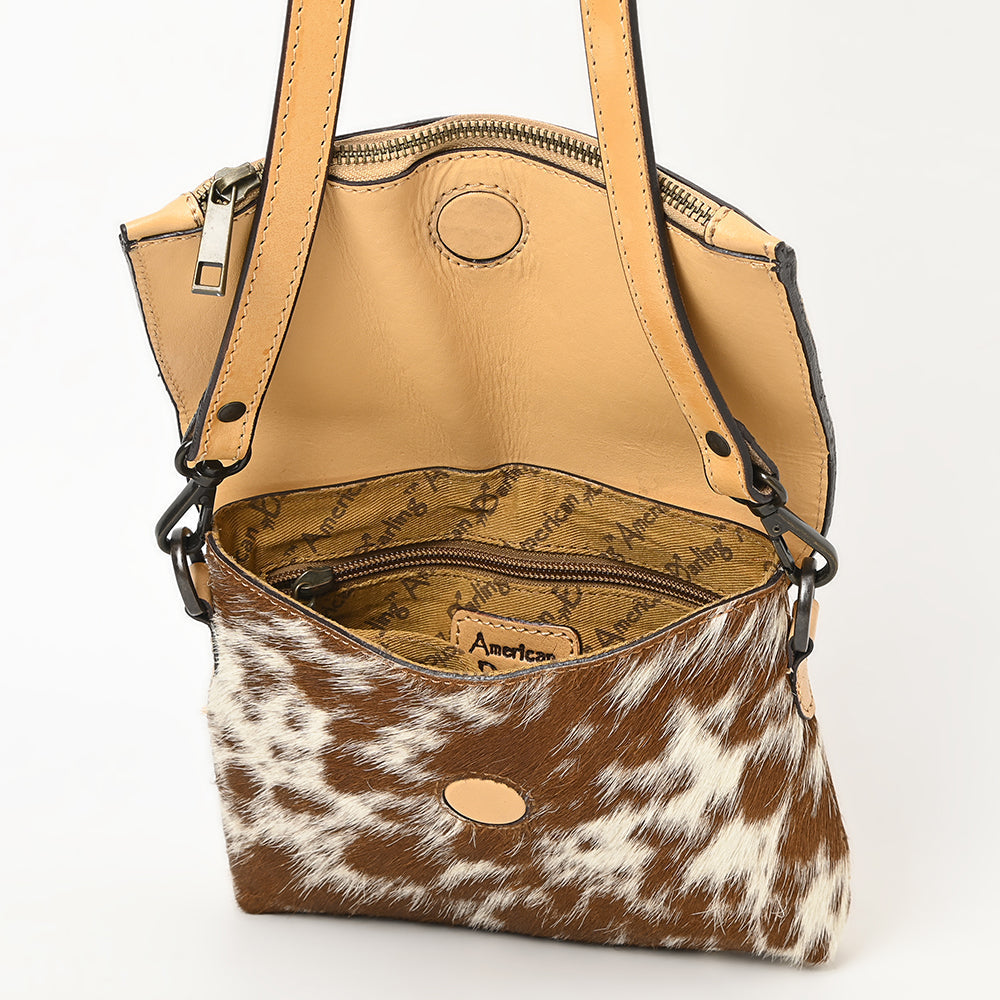 American Darling Hand-Tooled Hair-On Genuine Leather Crossbody Bag