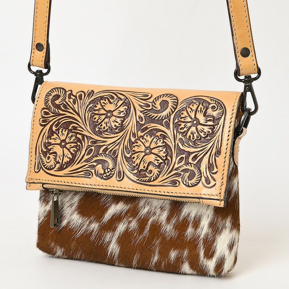 American Darling Hand-Tooled Hair-On Genuine Leather Crossbody Bag