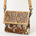 American Darling Hand-Tooled Hair-On Genuine Leather Crossbody Bag
