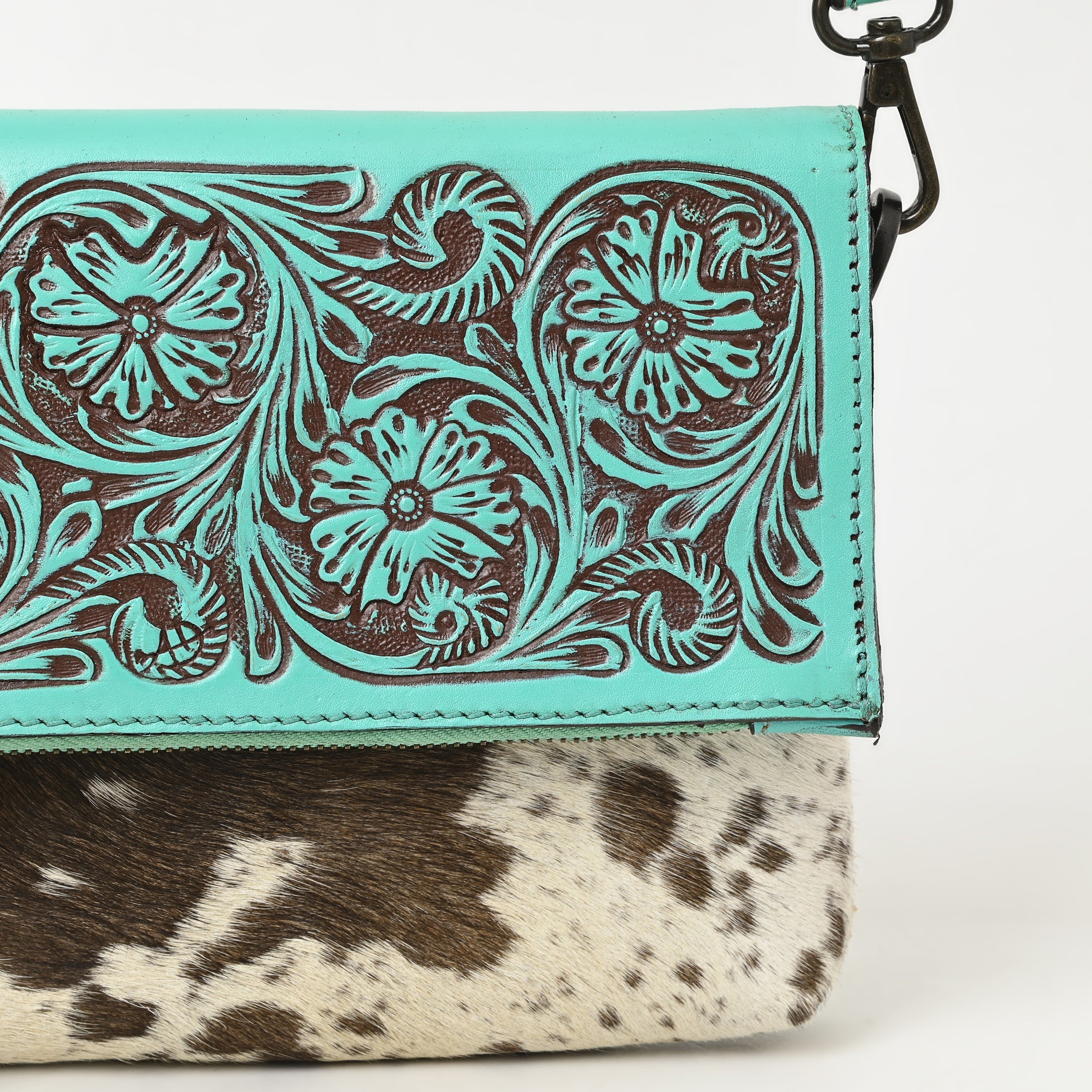 American Darling Hand-Tooled Hair-On Genuine Leather Crossbody Bag
