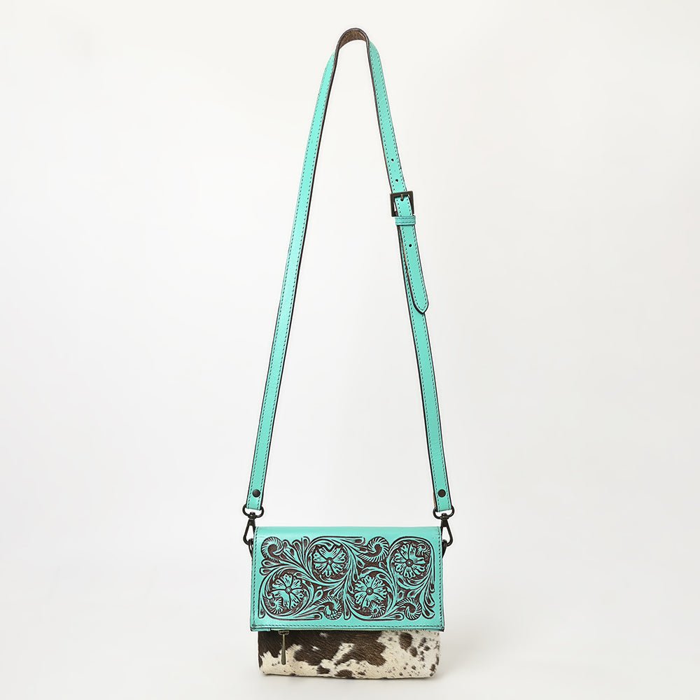 American Darling Hand-Tooled Hair-On Genuine Leather Crossbody Bag