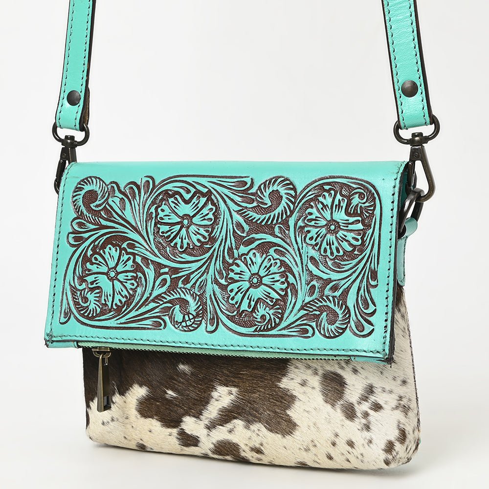 American Darling Hand-Tooled Hair-On Genuine Leather Crossbody Bag
