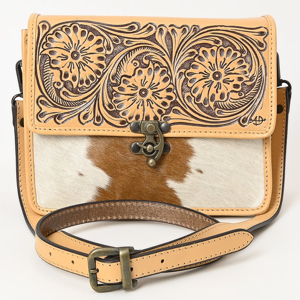 American Darling Hand-Tooled Hair-On Genuine Leather Crossbody Bag