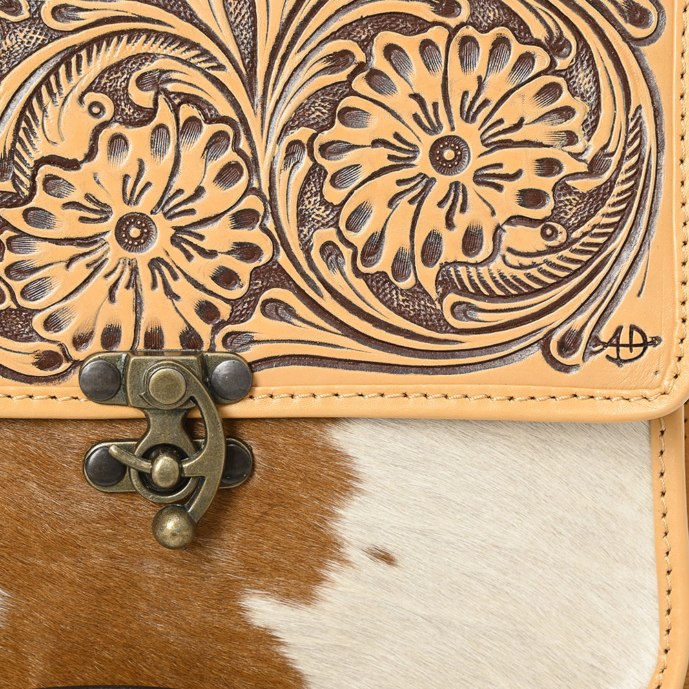 American Darling Cross Body Hand Tooled Hair on-Genuine Leather Western Women Bag Handbag Purse | Crossbody