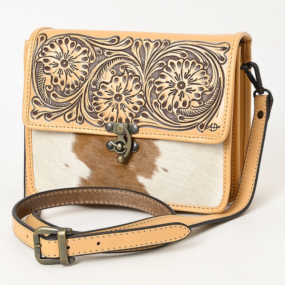 American Darling Hand-Tooled Hair-On Genuine Leather Crossbody Bag