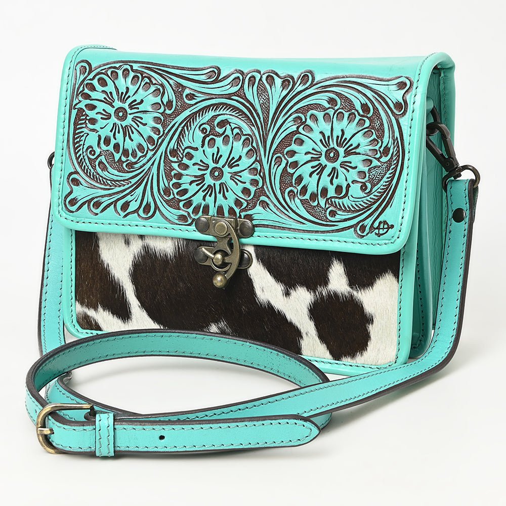 American Darling Hand-Tooled Hair-On Genuine Leather Crossbody Bag