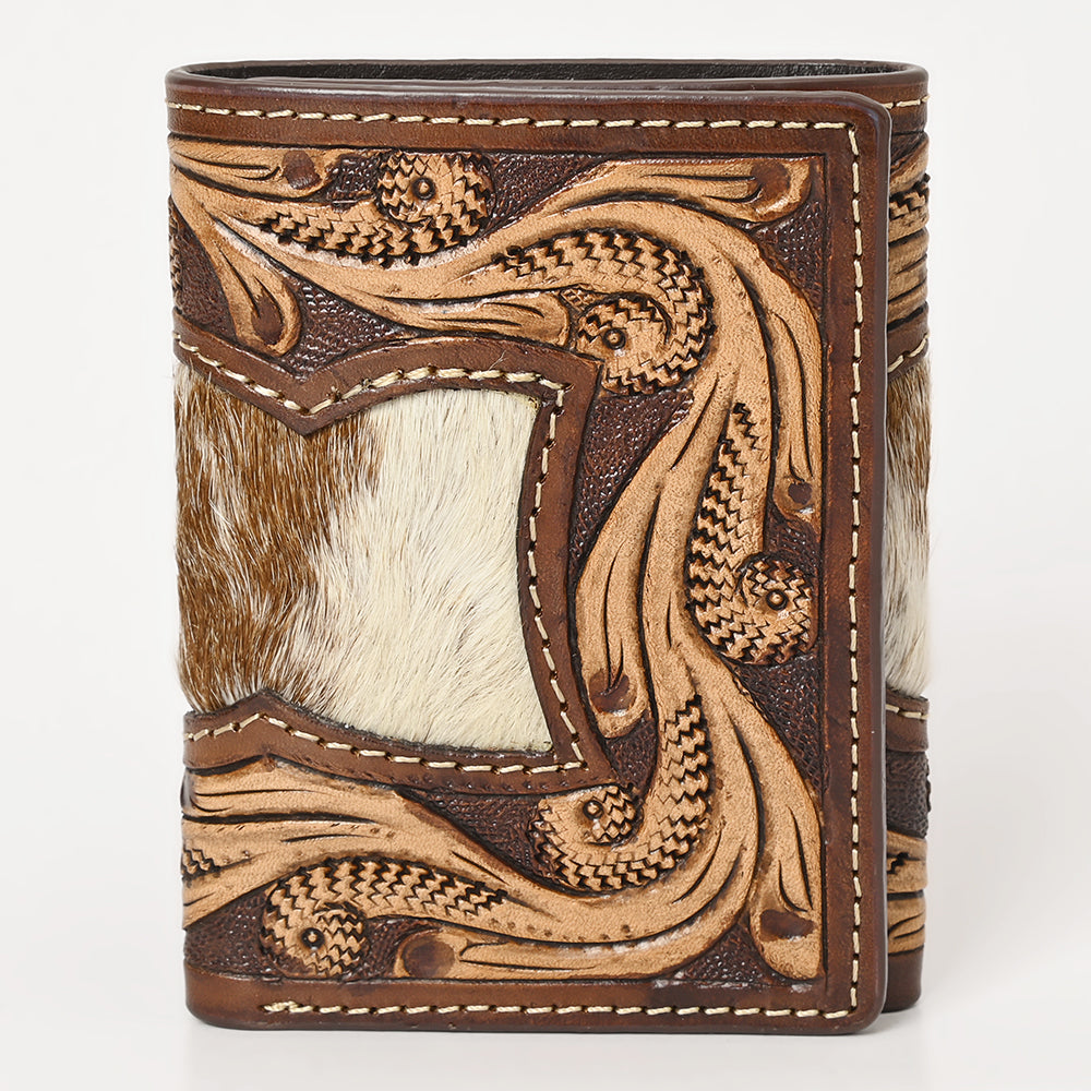 BAR H EQUINE Rodeo Floral Bifold & Trifold Wallet For Men Women HairOn Genuine Leather Tan