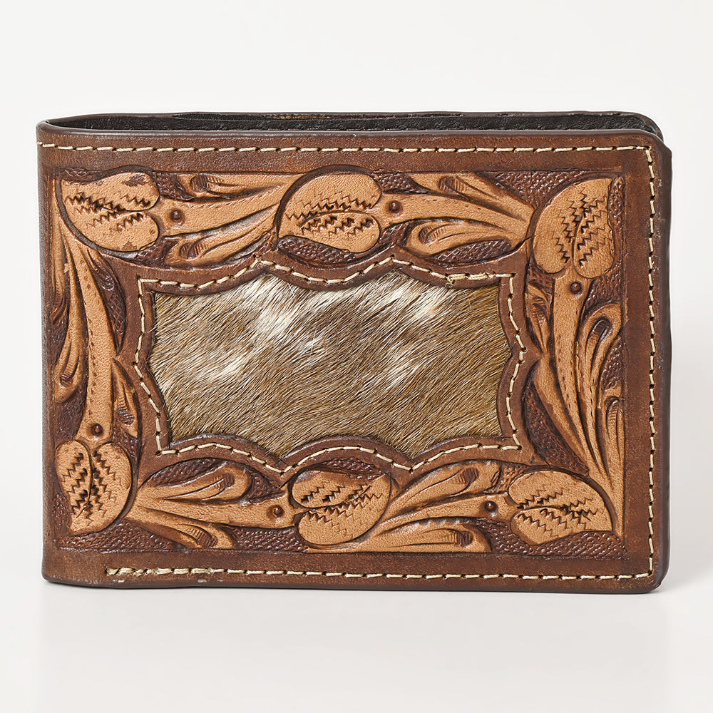 BAR H EQUINE Rodeo Floral Bifold & Trifold Wallet For Men Women HairOn Genuine Leather Tan
