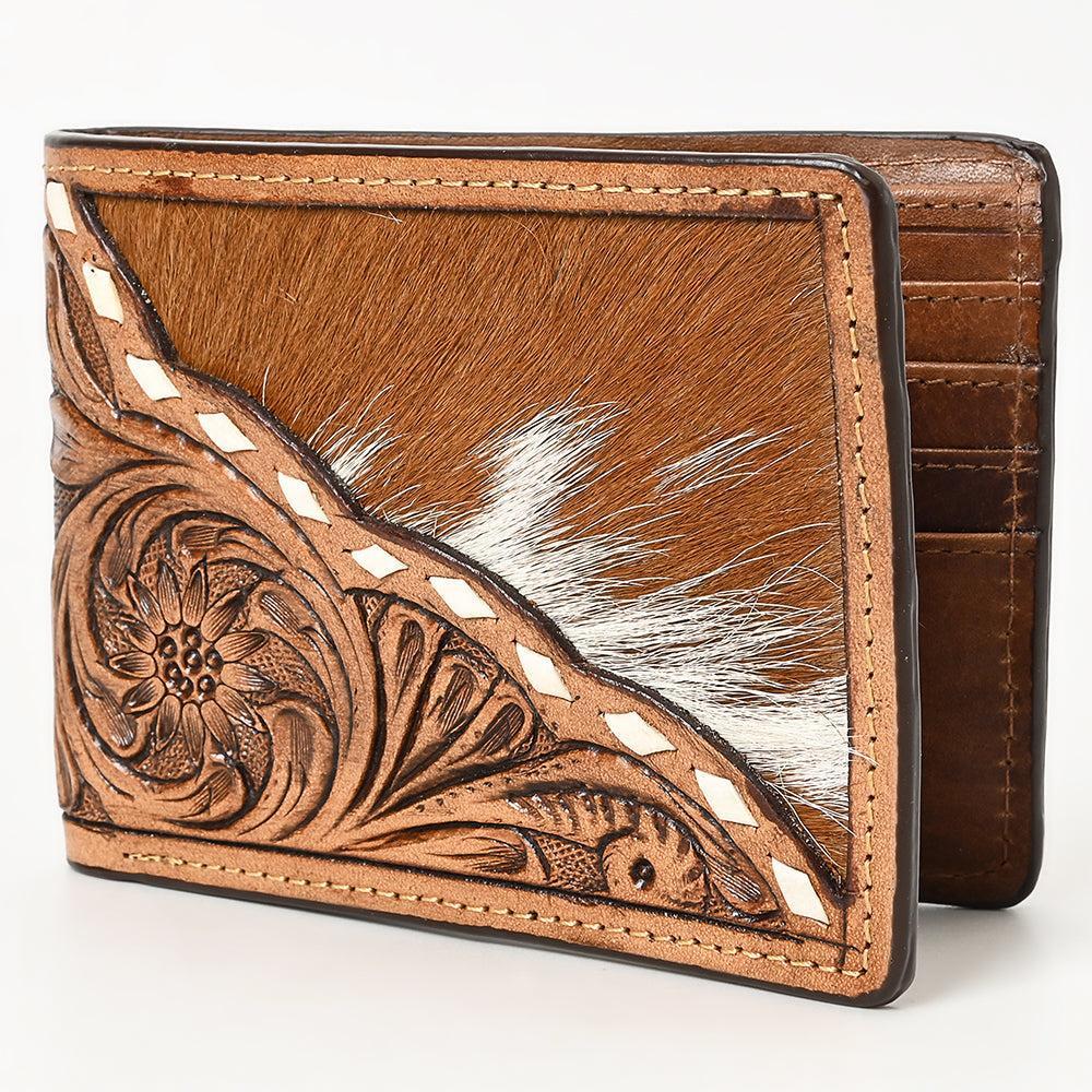 BAR H EQUINE Rodeo Floral Bifold & Trifold Wallet For Men Women HairOn Genuine Leather Brown