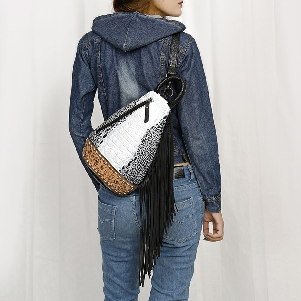 American Darling Sling Hand Tooled Crocodile Embossed Genuine Leather