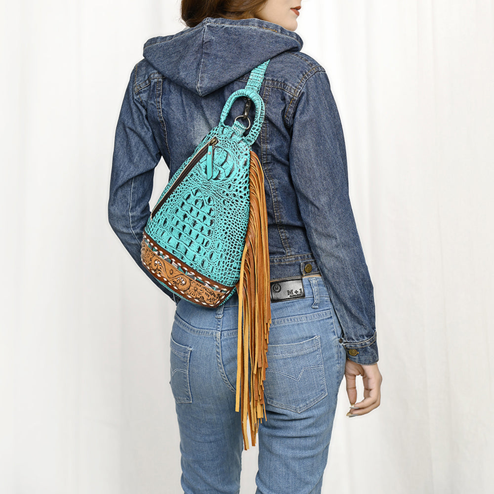 American Darling Sling Hand Tooled Crocodile Embossed Genuine Leather