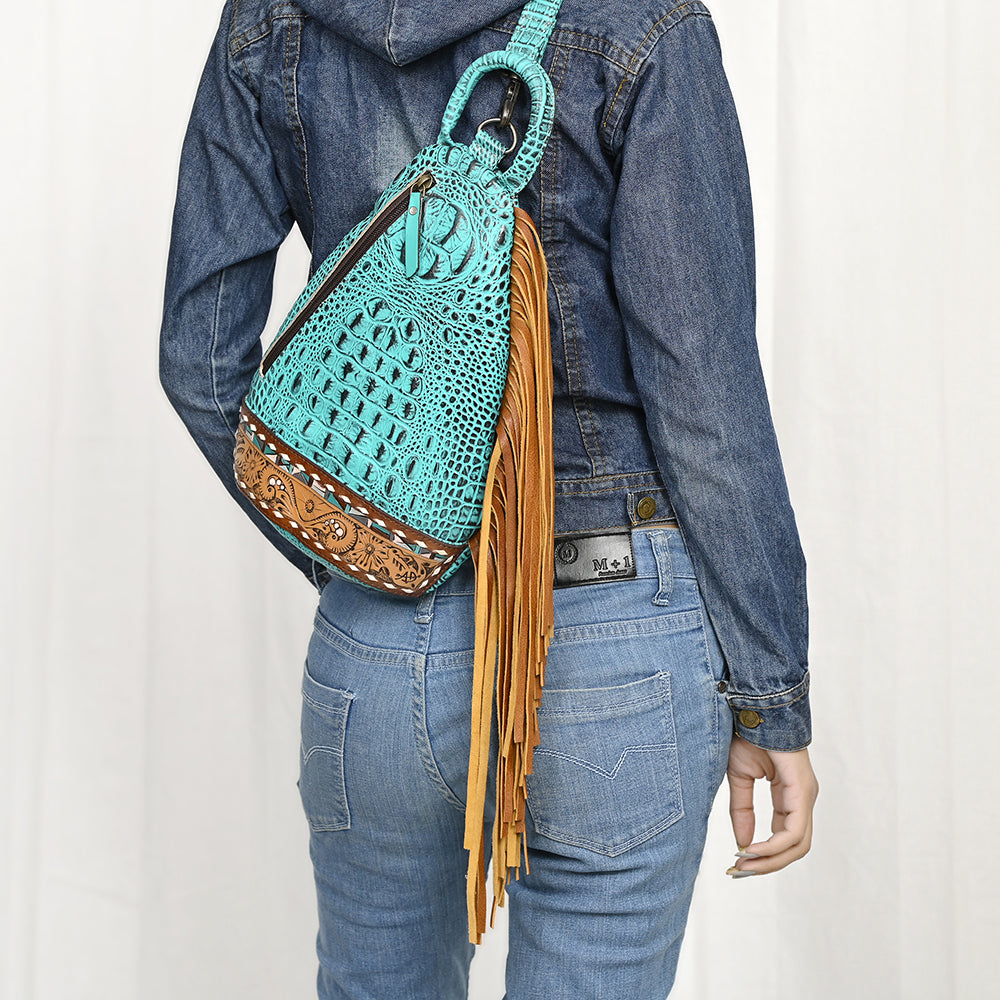 American Darling Sling Hand Tooled Crocodile Embossed Genuine Leather