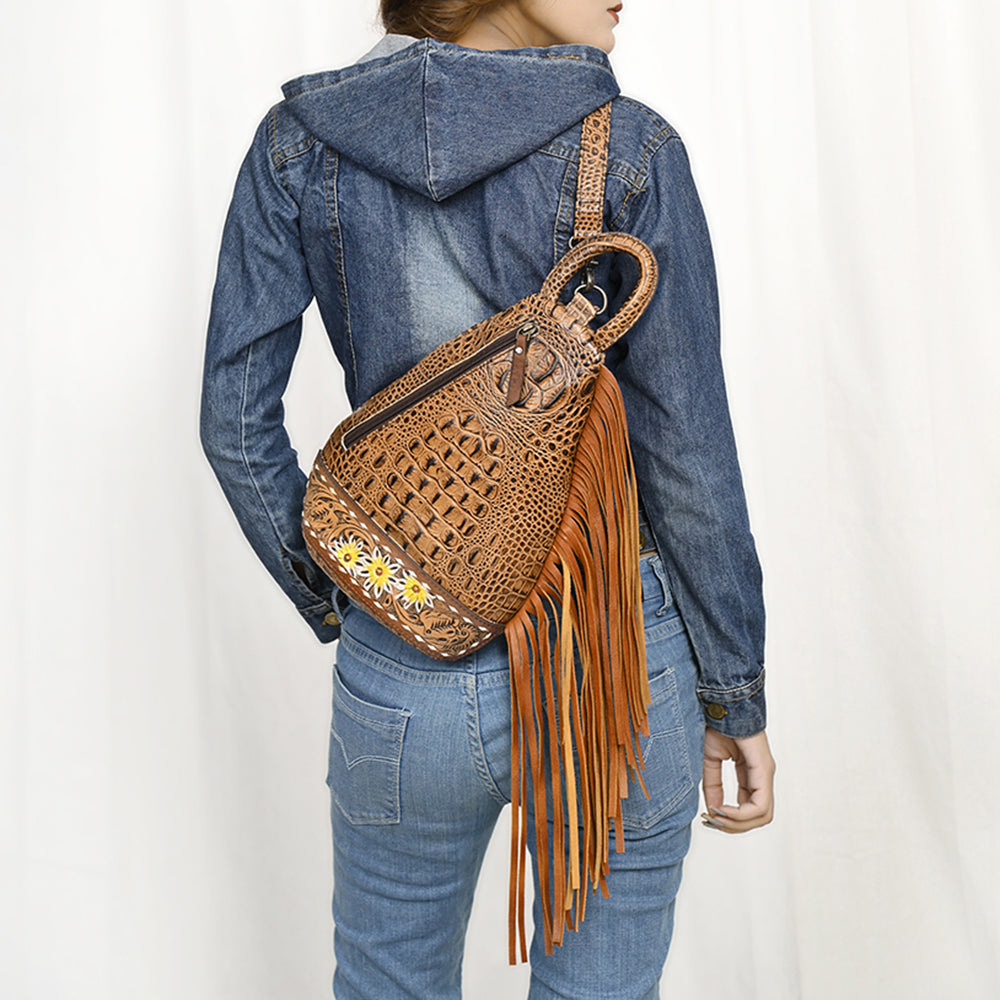 American Darling Sling Hand Tooled Crocodile Embossed Genuine Leather