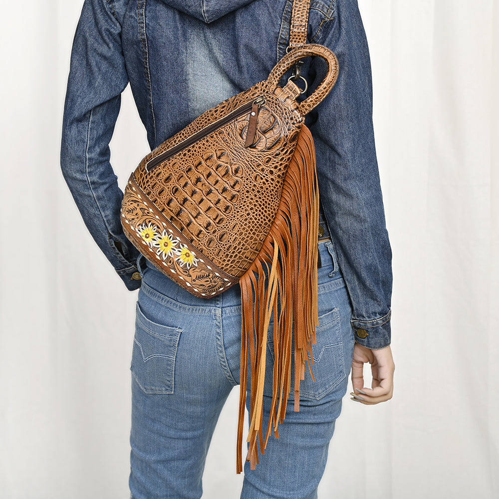 American Darling Sling Hand Tooled Crocodile Embossed Genuine Leather