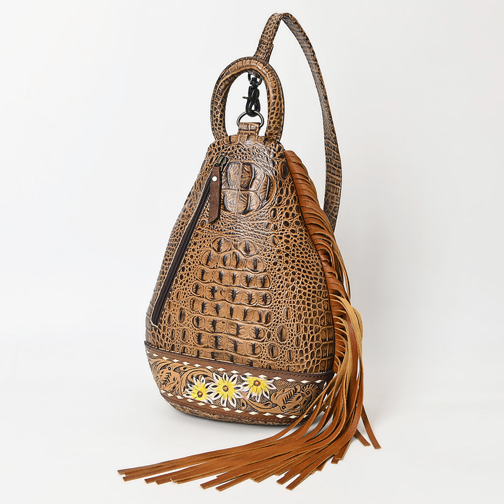 American Darling Sling Hand Tooled Crocodile Embossed Genuine Leather