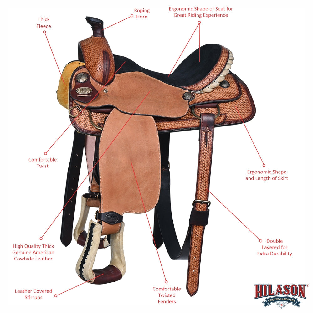 HILASON Western Horse Ranch Roping American Leather Saddle Brown