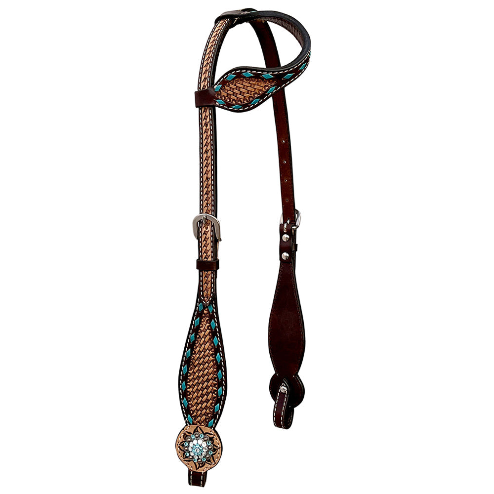 Bar H Equine Western Leather Horse Tack Set Basket Weave Carved Brown