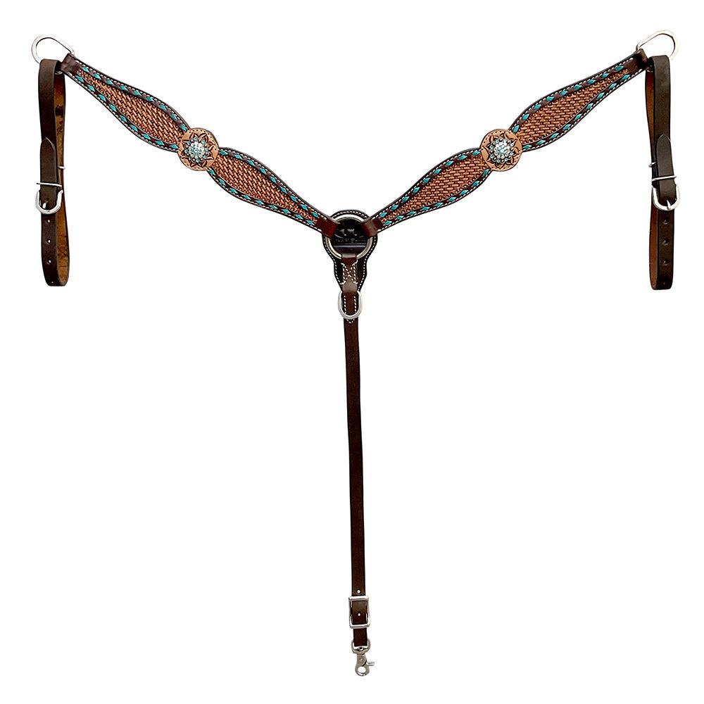 Bar H Equine Western Leather Horse Tack Set Basket Weave Carved Brown