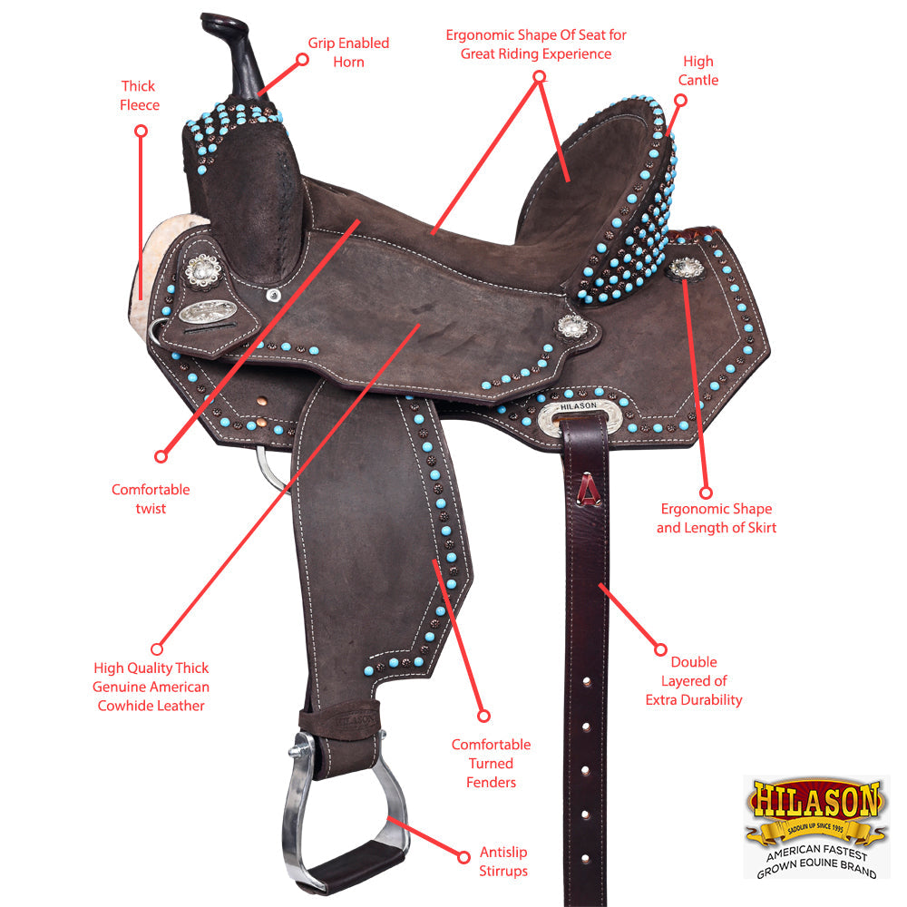 Hilason Western Horse Flex Tree Barrel Trail In Suede Leather Saddle & Biothane Tack Set